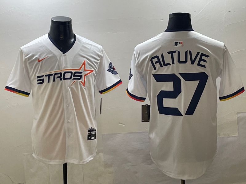 Men Houston Astros #27 Altuve White Three generations Joint Name 2025 Nike MLB Jersey style 5